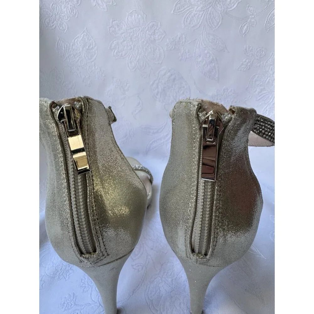 Kelly & Katie Sz 9 M Gold Metallic Courtney Jeweled Stiletto Heels Party